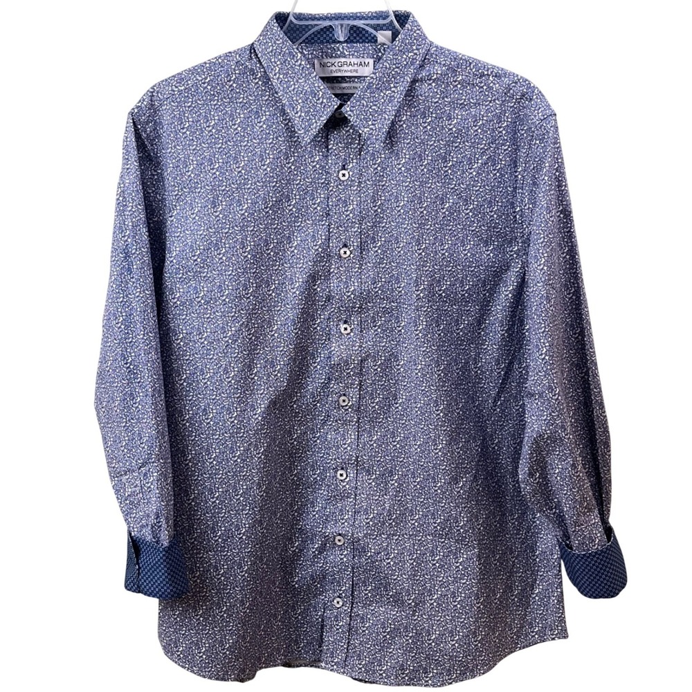 Nick Graham Everywhere Stretch‎ Modern Fit Blue Paisley Performance Shirt XL